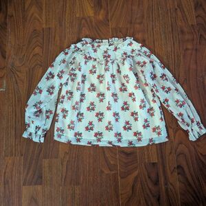 Janie and Jack White Blouse with Red Floral Pattern